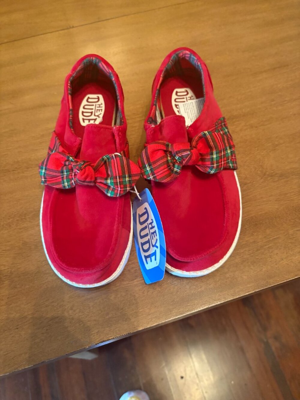 NWT (Other) Women's Hey Dude Red Plaid Christmas Slip-On Loafers. Size 8